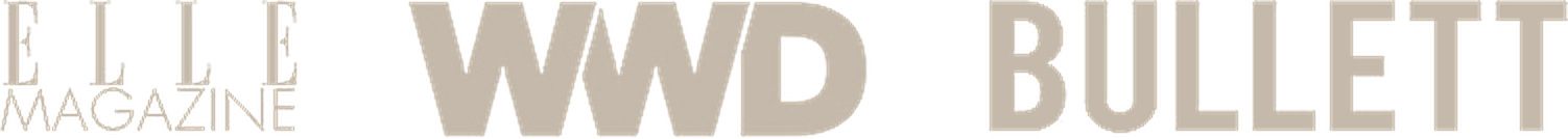 Press logos: Elle Magazine, WWD, and BULLETT
